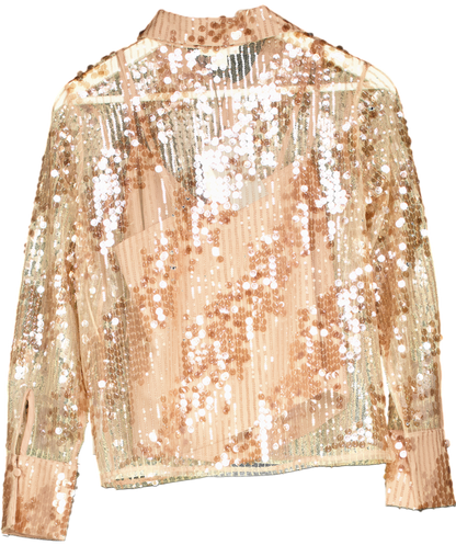 Monsoon Gwen Sheer Sequin Shirt Pink UK 8