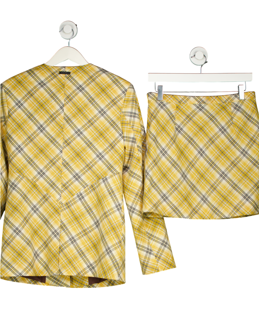 HOUSE OF SUNNY 2-piece Yellow Check-print Round-neck Slim-fit Woven-blend Blazer And Mini Skirt UK 8