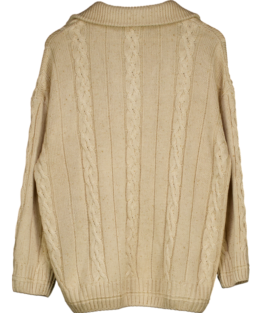 Lounge Beige Marl Cable Knit 1/4 Zip Jumper UK S