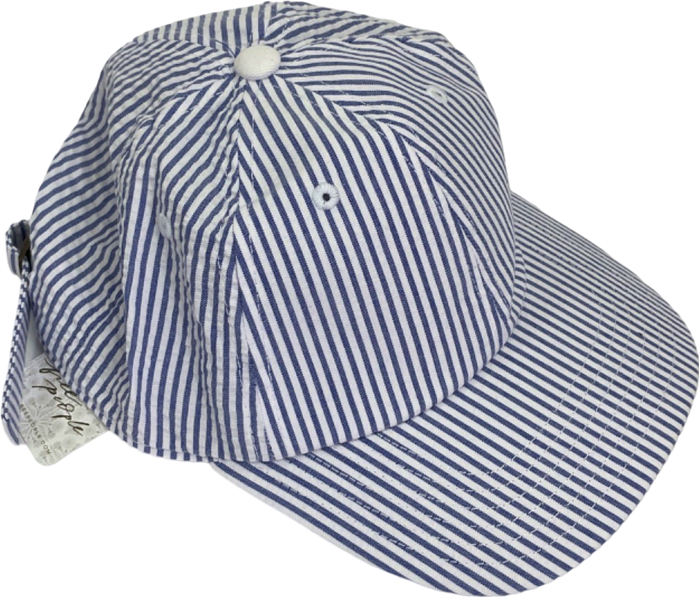 Free People Blue/White Striped Baseball Cap One Size