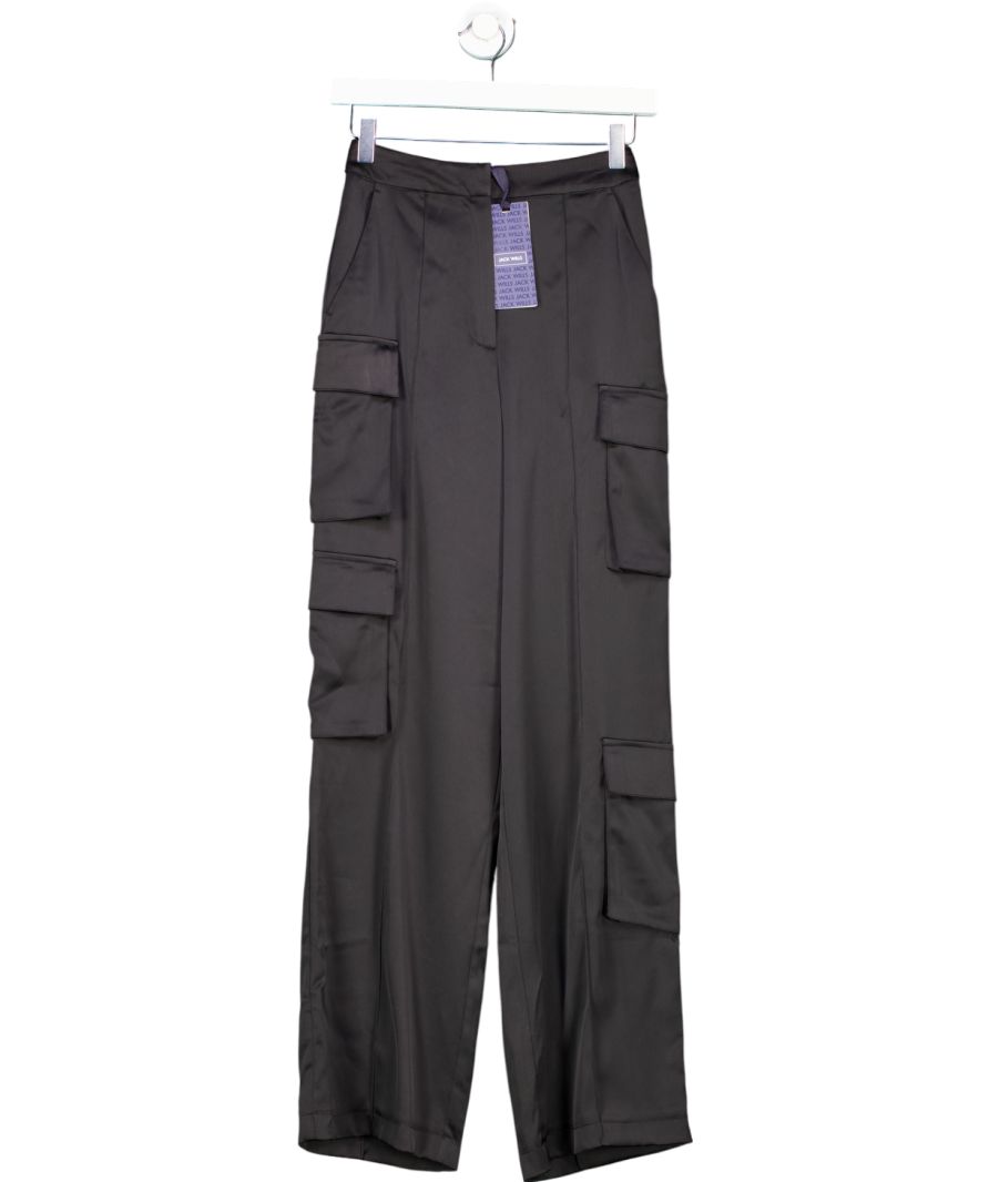 Jack wills Black Satin Cargo Trousers UK 6