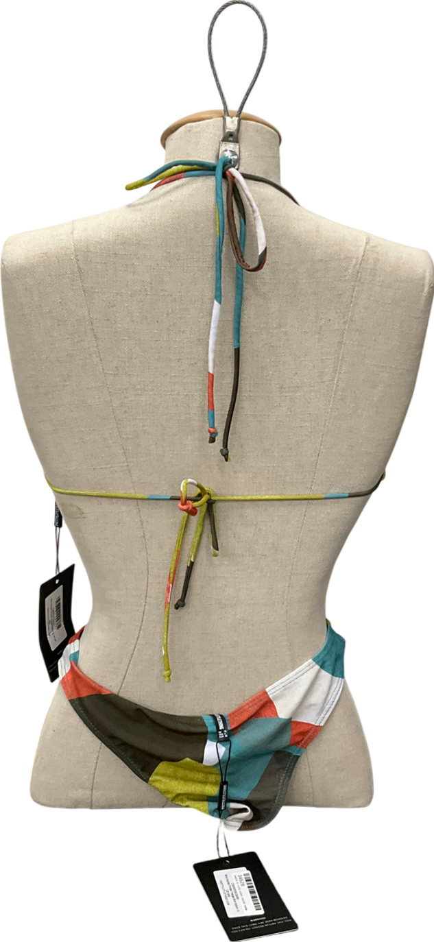 PrettyLittleThing Multicoloured Multi Abstract Printed Triangle Bikini Top & Bottoms UK 10