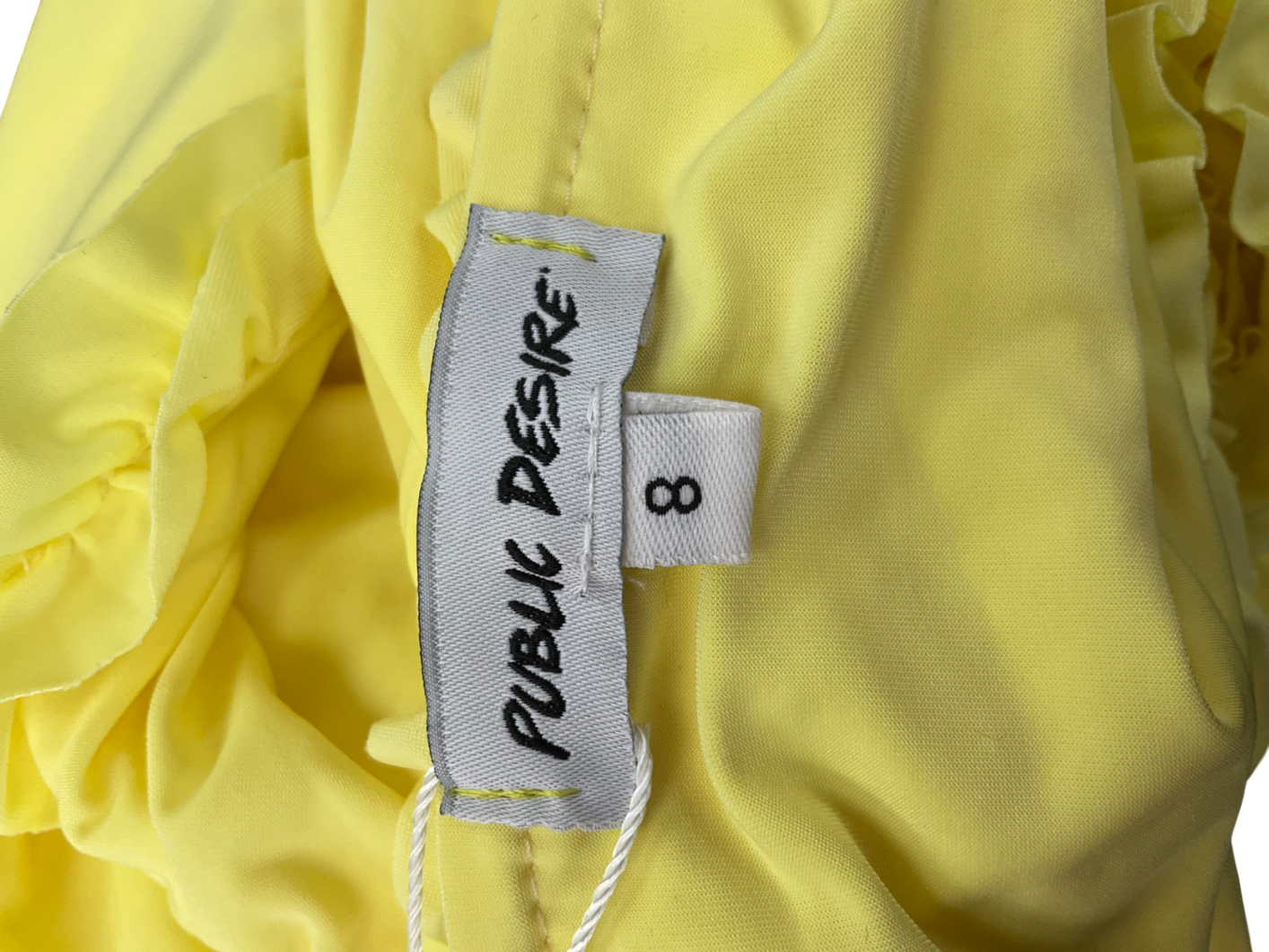 Public Desire Frill Detail Cut Out Ruched Mini Dress Yellow UK 8