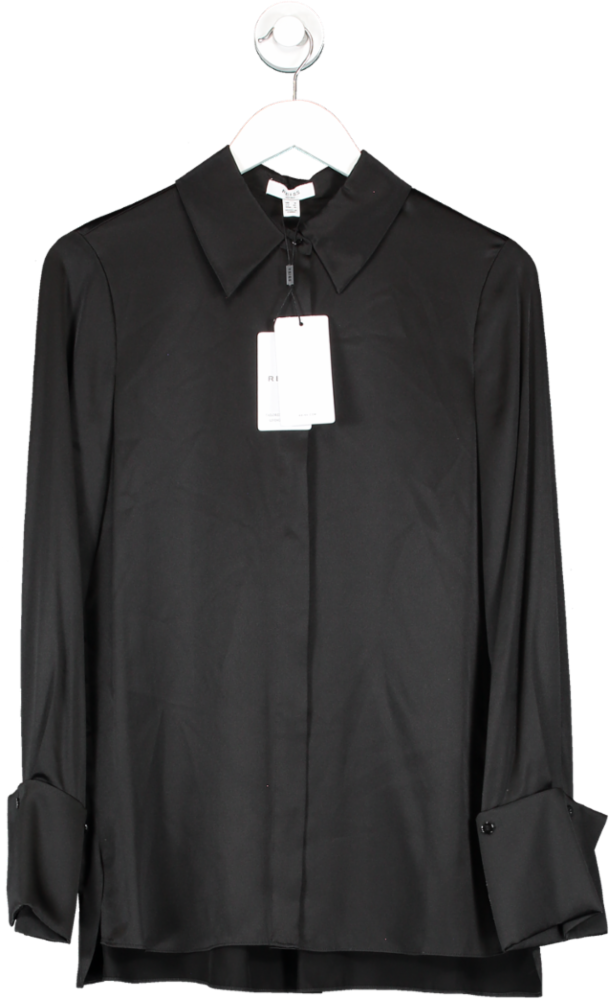 REISS Black Hailey Silk Shirt UK 8