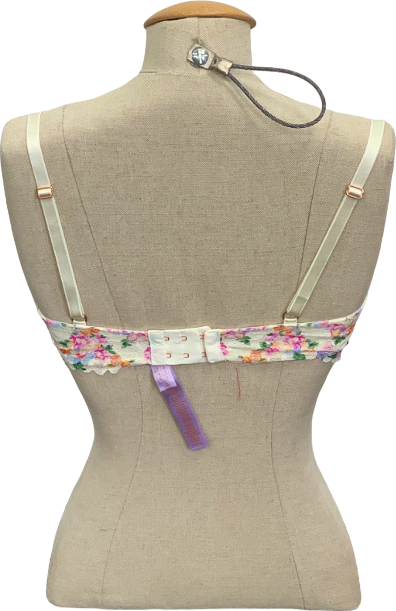 Cream Floral Embroidered Underwire Bra UK 32DD