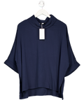 MANGO Navy Blue Oversized High Neck Flowing Blouse UK M