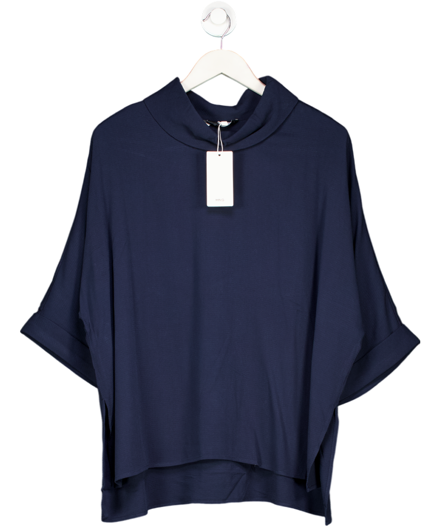 MANGO Navy Blue Oversized High Neck Flowing Blouse UK M