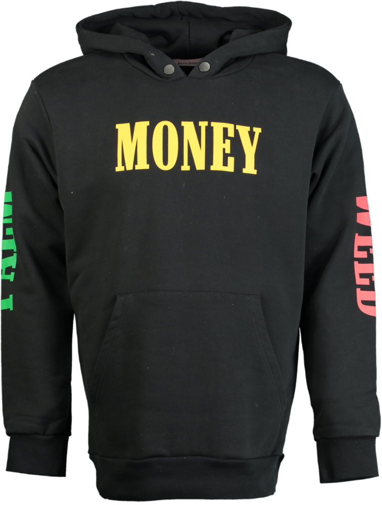 Palm Angels Black Money Weed Palm Hoodie UK S