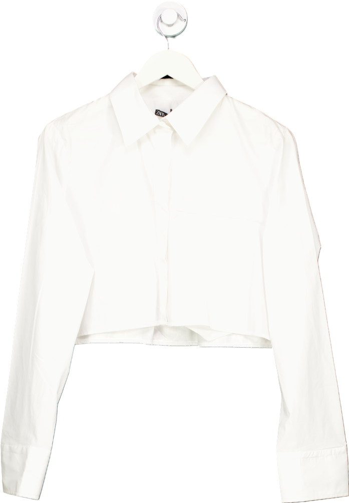 Zara White Cropped Shirt UK L