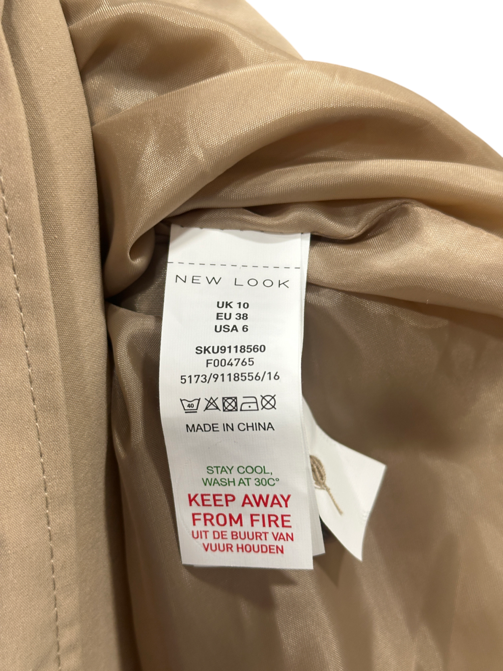 New Look Beige Check Trimmed Trench Coat UK 10