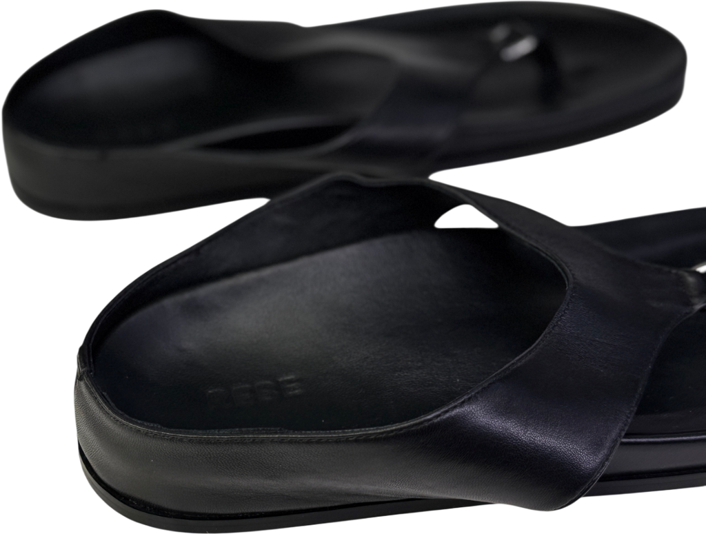 REBE Black Leather Footbed Antonia Slide Sandal UK 6 EU 39 👠