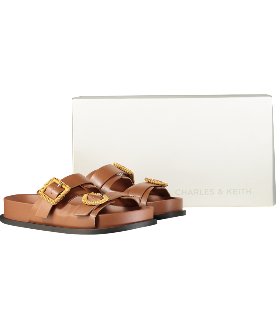 Charles & Keith Brown Woven Buckle Double Strap Sandals UK 4 EU 37 👠