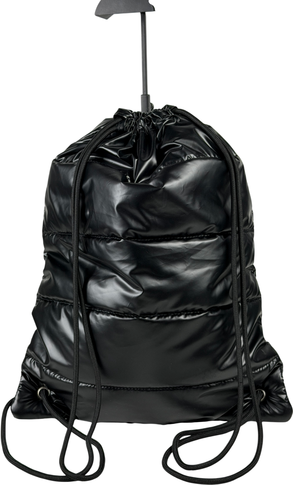 LINDA FARROW Black Hi-shine Puffer Branded Backpack