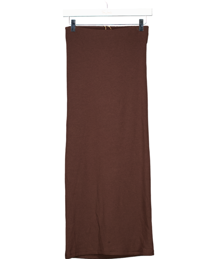 OGL Brown Sustainable Brand Maxwarm Ruched Side Pencil Maxi Skirt UK XS