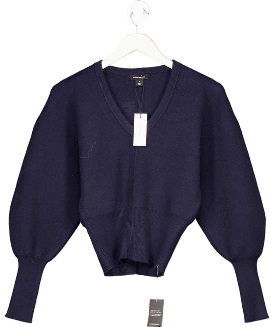 Karen Millen Blue Wool Look V Neck Batwing Knit Jumper UK XS