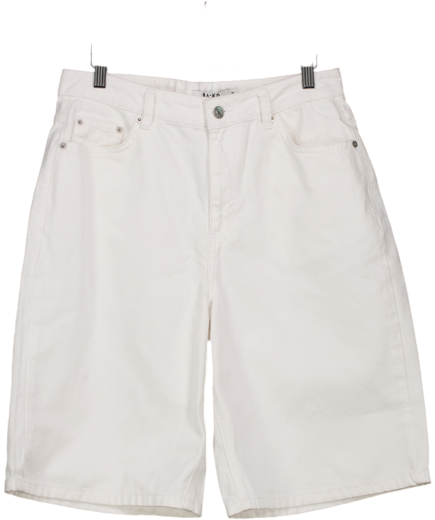 NA-KD White Low Waisted Wide Denim Short Eu 38 UK 10/12