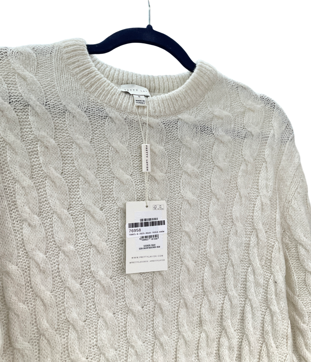 PRETTY LAVISH Cream Elisha Cable Knit Maxi Dress UK S