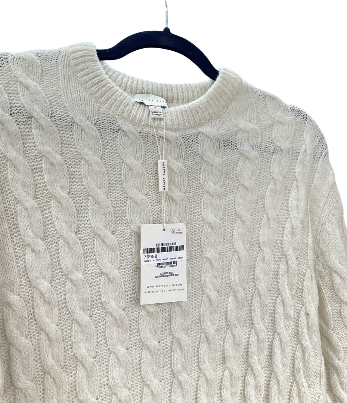 PRETTY LAVISH Cream Elisha Cable Knit Maxi Dress UK S