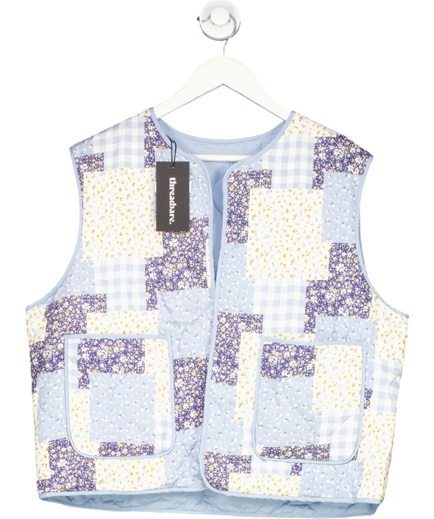 Threadbare Blue Cabos Floral Reversible Patchwork Gilet UK 14