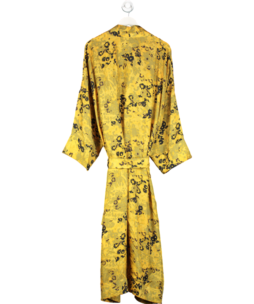 Asceno Yellow 100 % Athens Belted Floral Print Robe UK S/M
