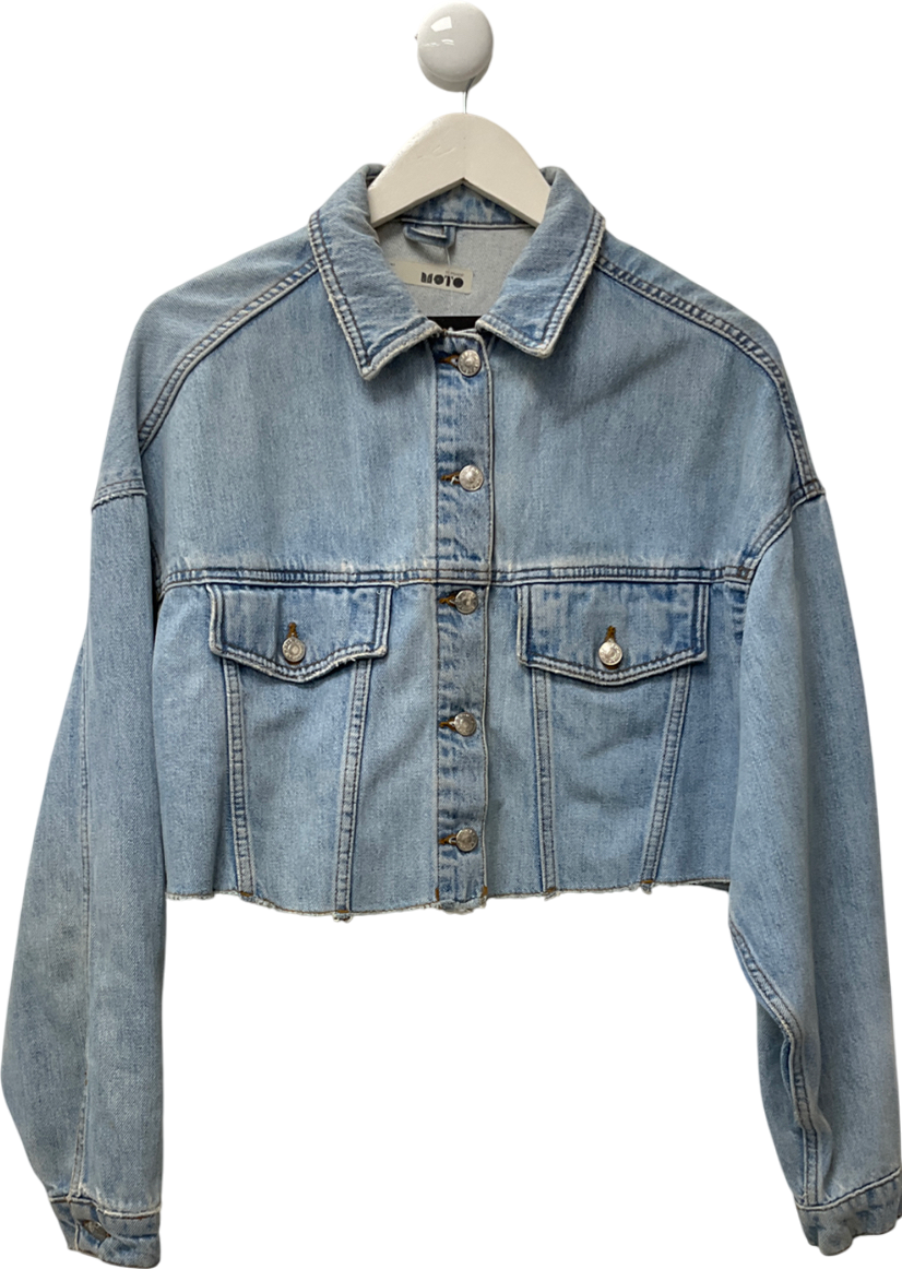 Topshop Blue Hacked Off Cropped Denim Jacket UK 10