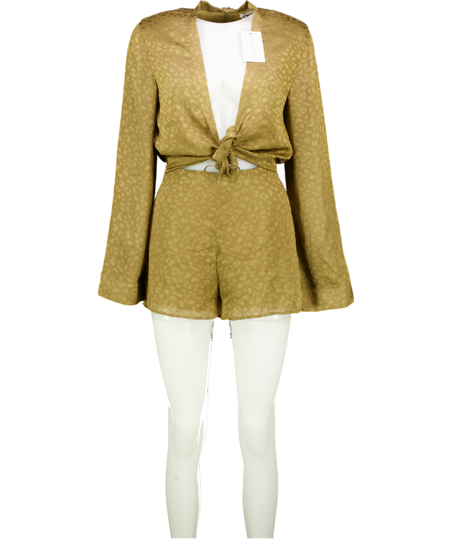 Lovers and Friends Beige Bronze  Leopard Jacquard Tie-front Playsuit UK XS