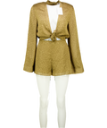 Lovers and Friends Beige Bronze  Leopard Jacquard Tie-front Playsuit UK XS