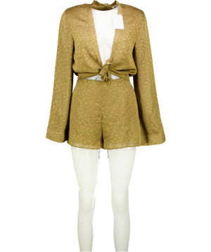 Lovers and Friends Beige Bronze  Leopard Jacquard Tie-front Playsuit UK XS