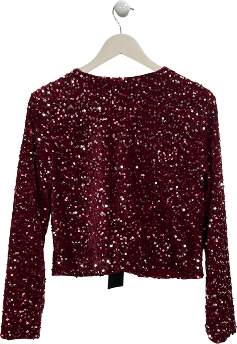Amy & Clo en Vongue Red Sequin Tie Front Top UK S