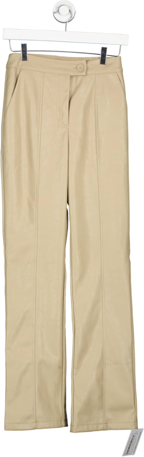 4th & Reckless Beige Leather Look Straight Leg Trouser UK 6