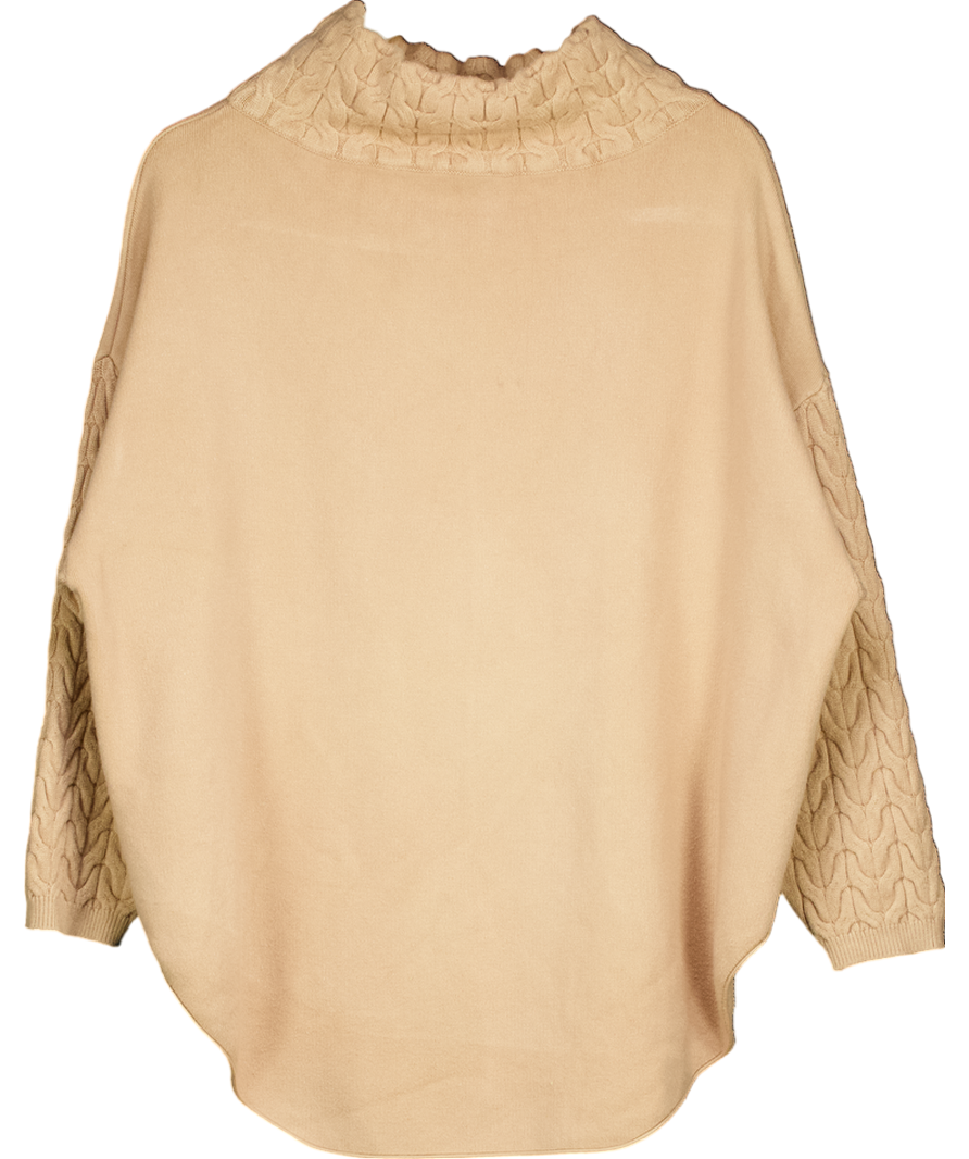 Y London Tanya – Cable Knit Turtleneck Sweater In Beige No Size