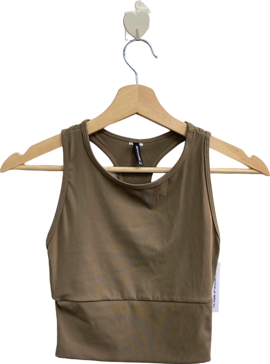PrettyLittleThing Khaki Racerback Crop Top Size UK 6