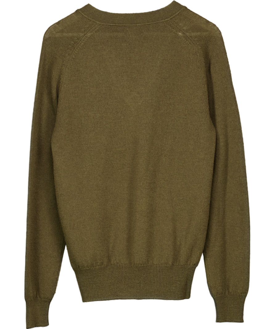 Drake's Green Merino Wool V Neck Sweater UK M
