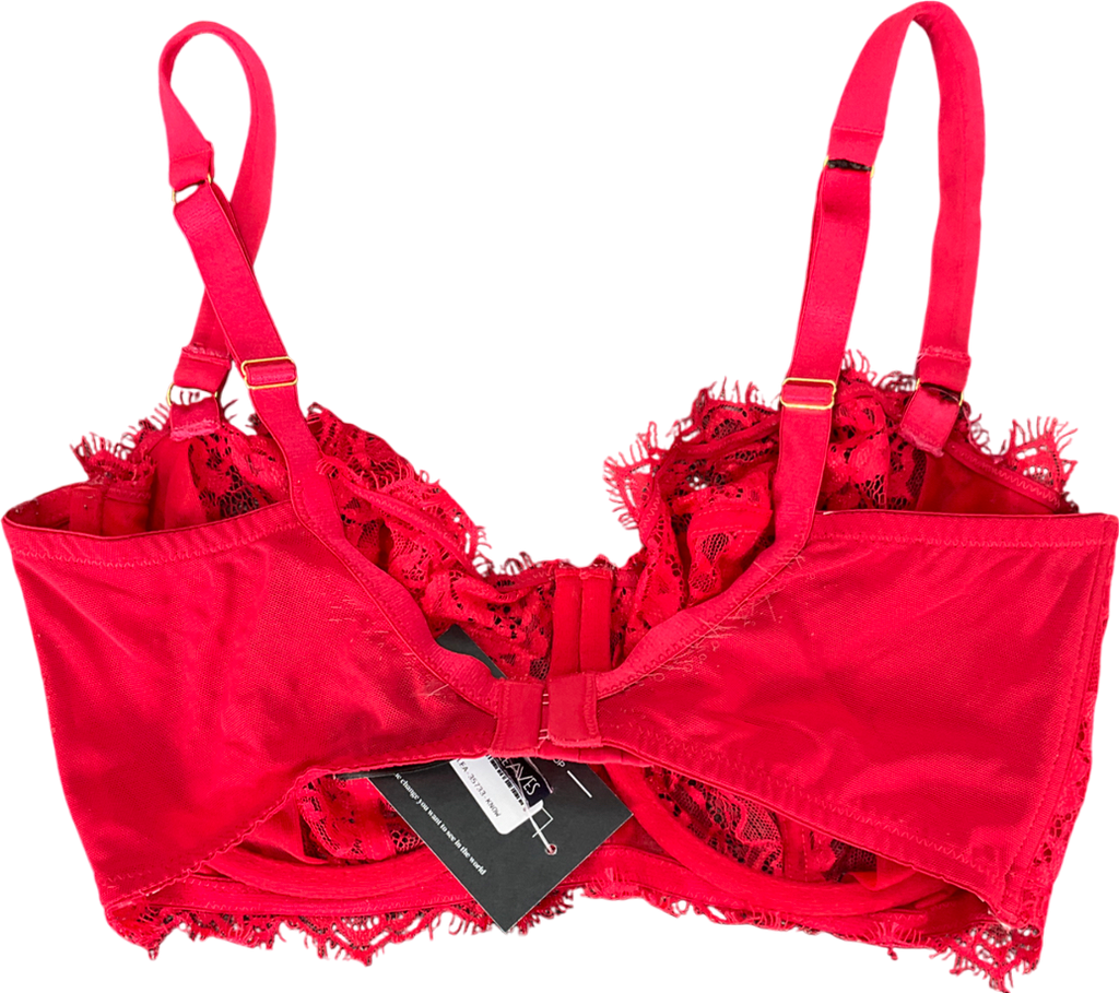 figleaves Red Pulse Lace Underwired Balcony Bra UK 36FF