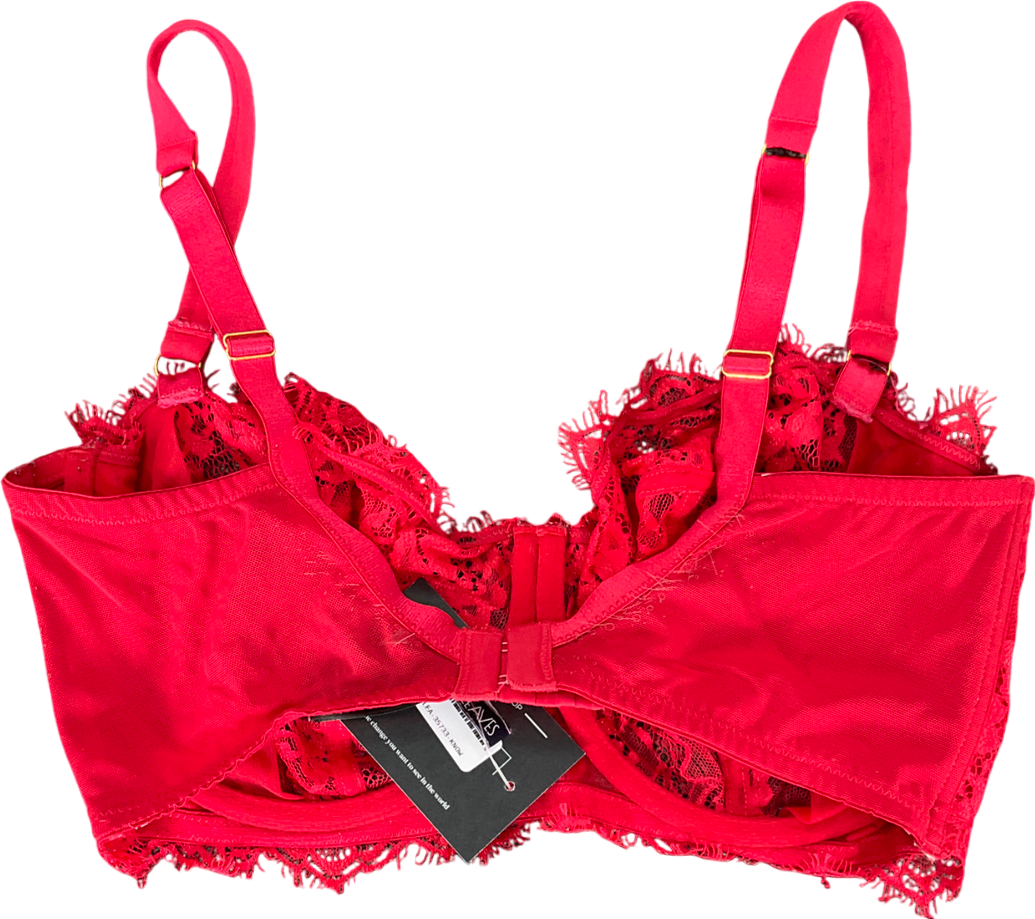 figleaves Red Pulse Lace Underwired Balcony Bra UK 36FF
