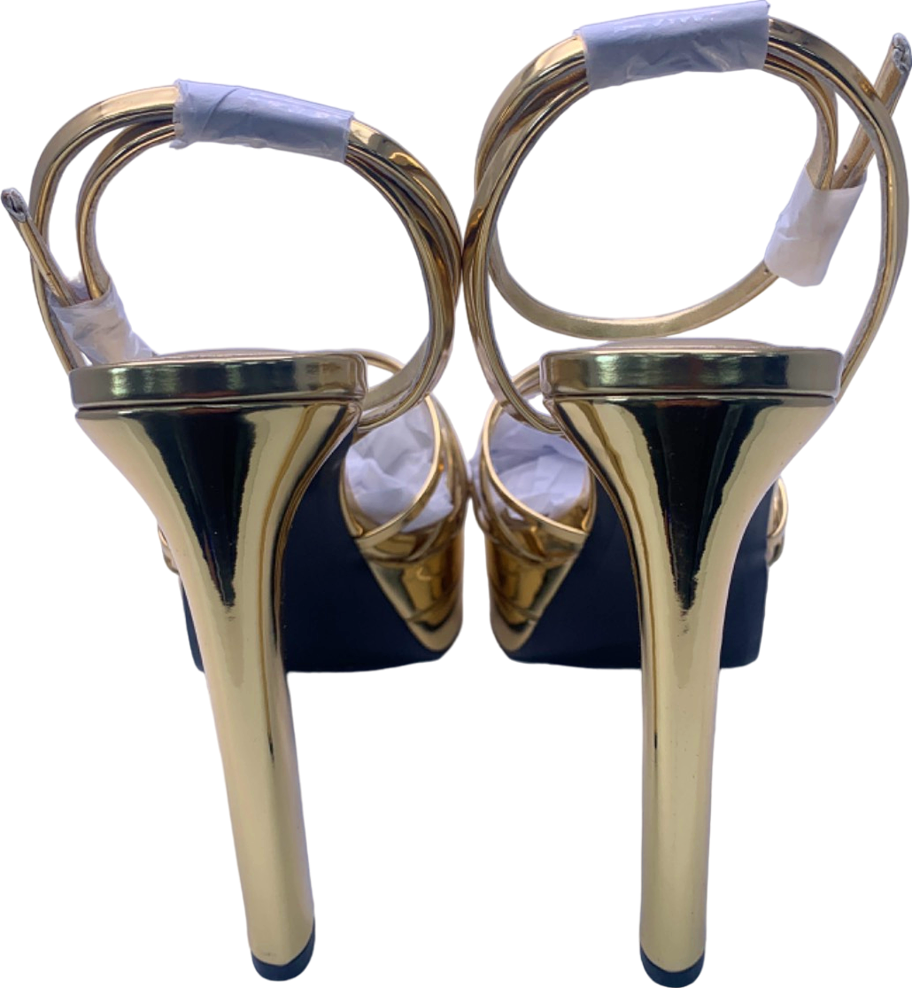 Club L Gold Mirror Strappy Heeled Platform Sandals UK Size 8