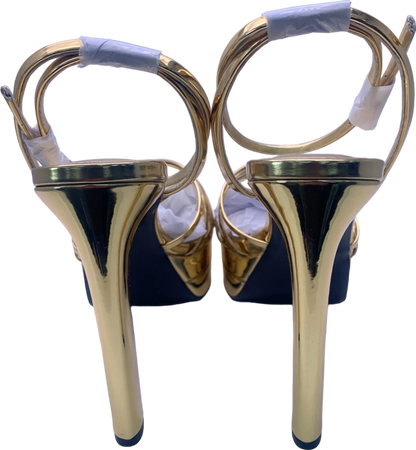 Club L Gold Mirror Strappy Heeled Platform Sandals UK Size 8