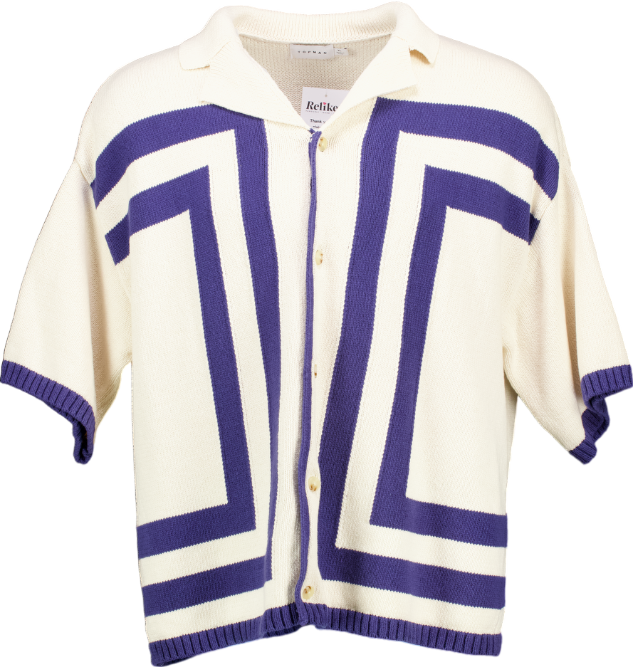Topman Cream and Purple Geometric Knit Cardigan UK XL
