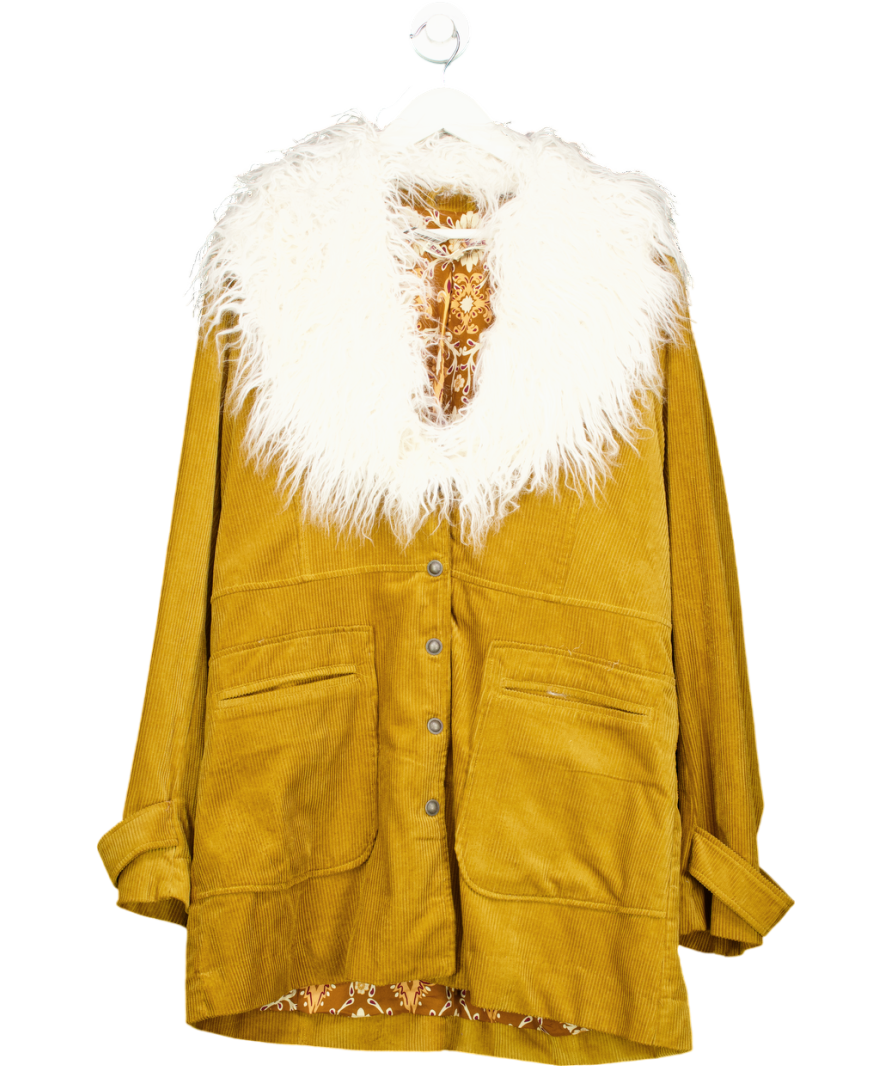 Free People Yellow Lady Lane Faux Fur Collar Jacket UK L