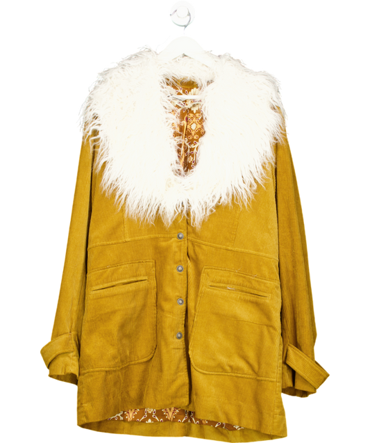 Free People Yellow Lady Lane Faux Fur Collar Jacket UK L