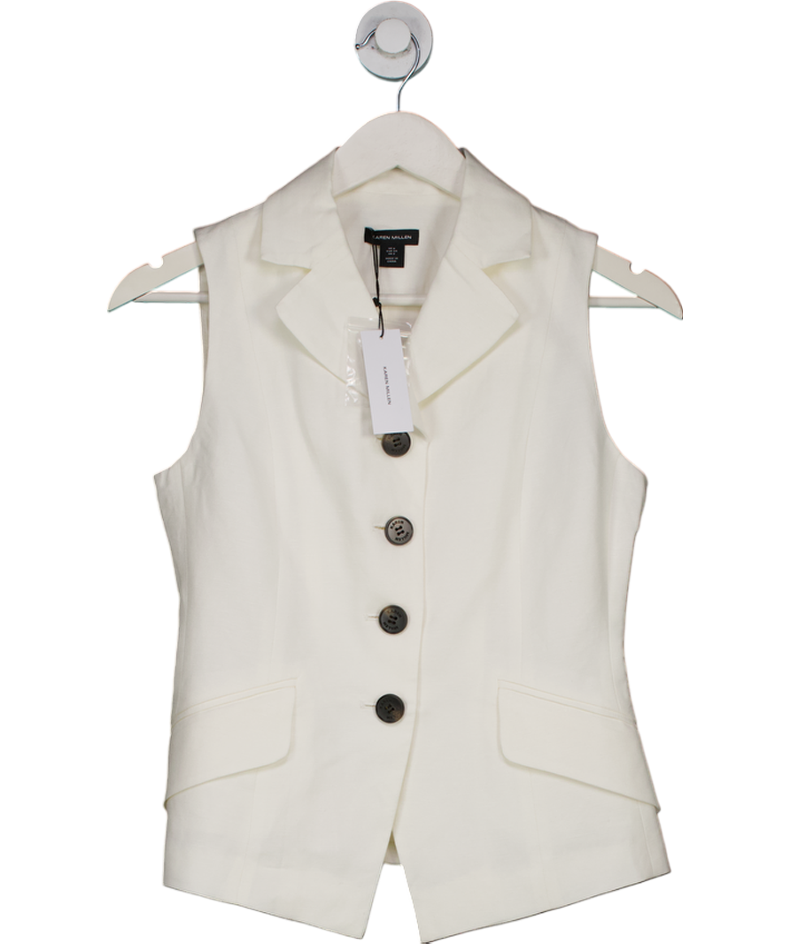 Karen Millen Cream Viscose Linen Tailored Waistcoat UK 6