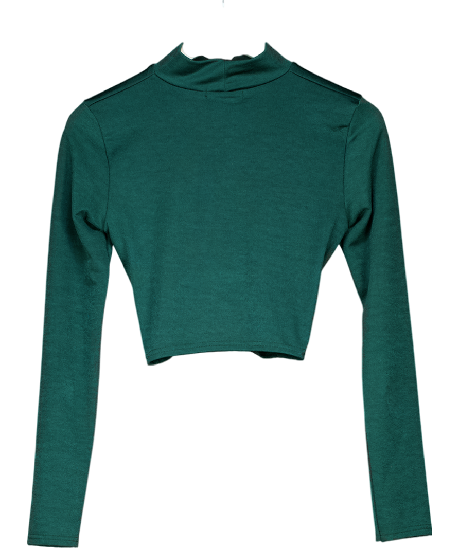 Pink Vanilla Green Slinky Ruched Long Sleeve Crop Top UK M