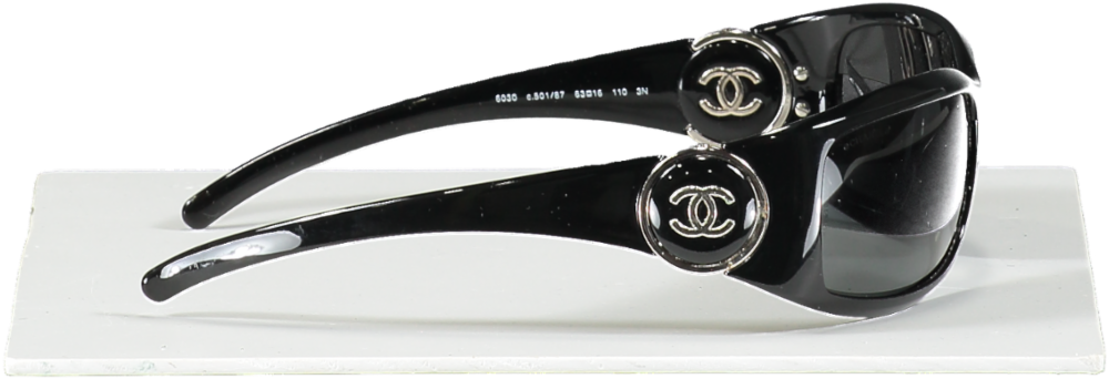 Chanel 6030 Black /silver Cc Logo Arm Sunglasses