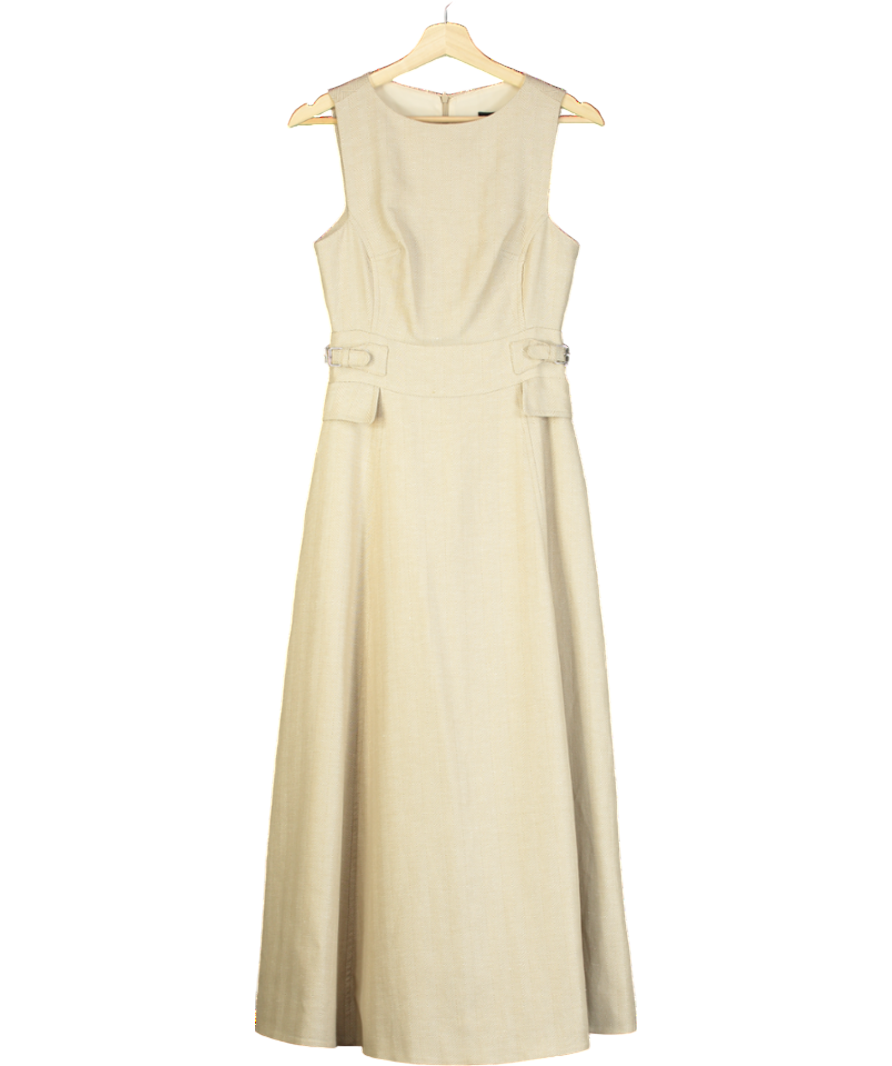 Karen Millen Beige Tab Waist Detail Full Skirt Tailored Midi Dress UK 6