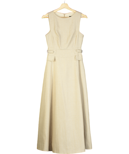 Karen Millen Beige Tab Waist Detail Full Skirt Tailored Midi Dress UK 6