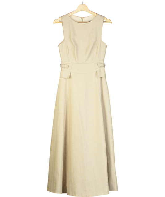 Karen Millen Beige Tab Waist Detail Full Skirt Tailored Midi Dress UK 6