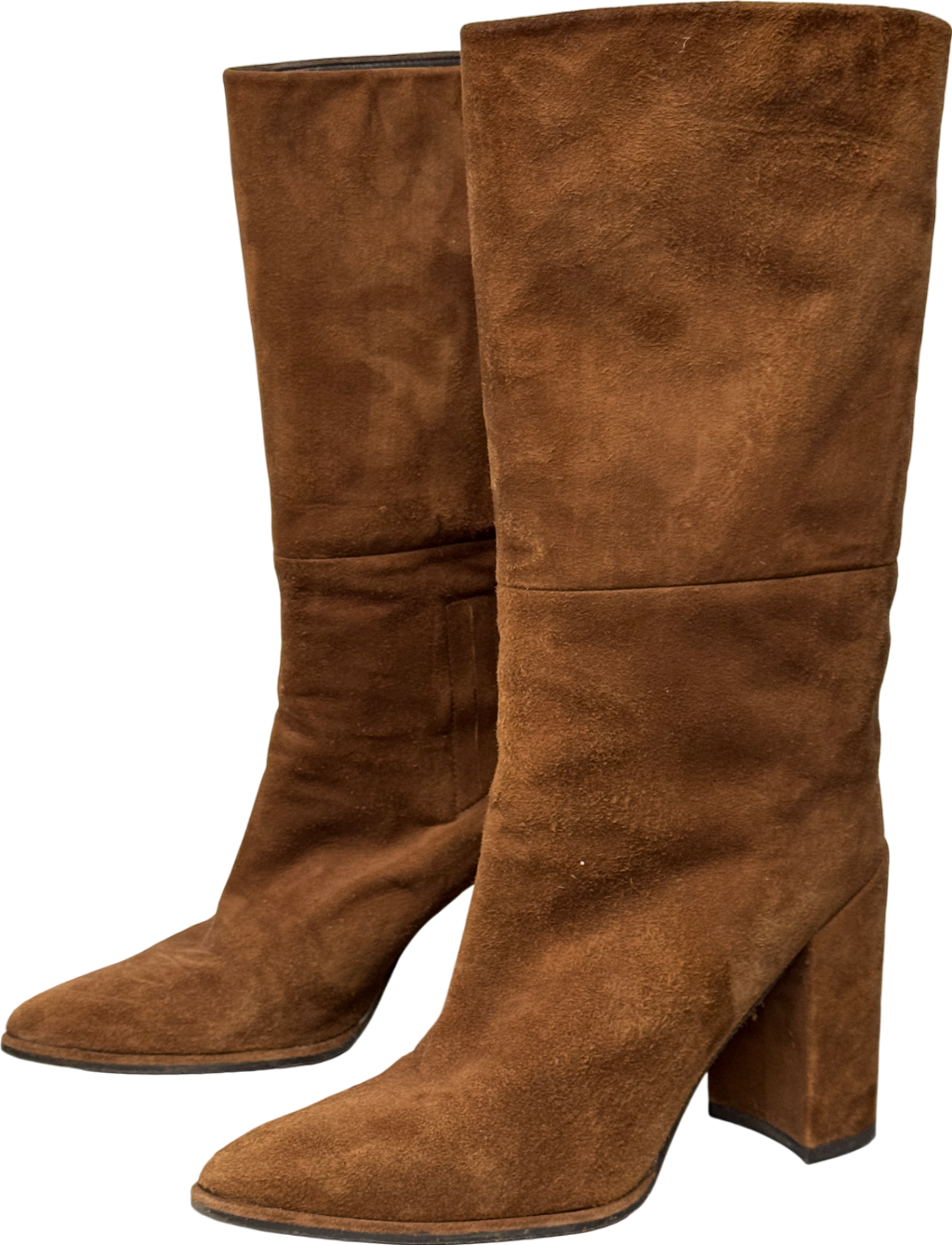 Stuart Weitzman Straighten” Brown Suede 4.5” Block Heeled Boots Us9.5 UK 7 EU 40 👠