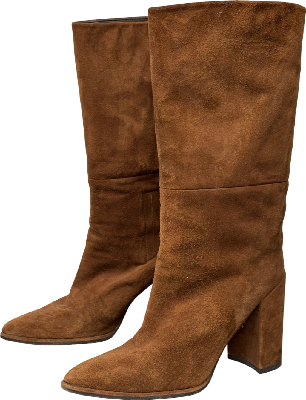 Stuart Weitzman Straighten” Brown Suede 4.5” Block Heeled Boots Us9.5 UK 7 EU 40 👠