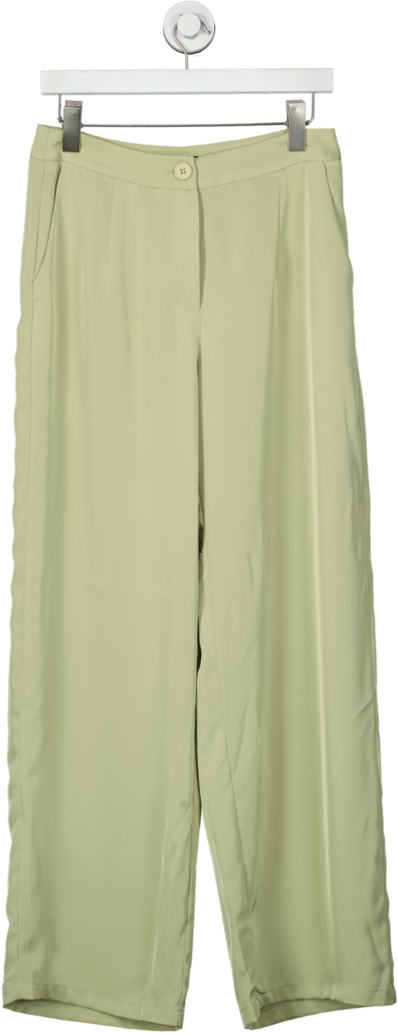 PrettyLittleThing Green Satin Tailored Mid Rise Trousers UK 10