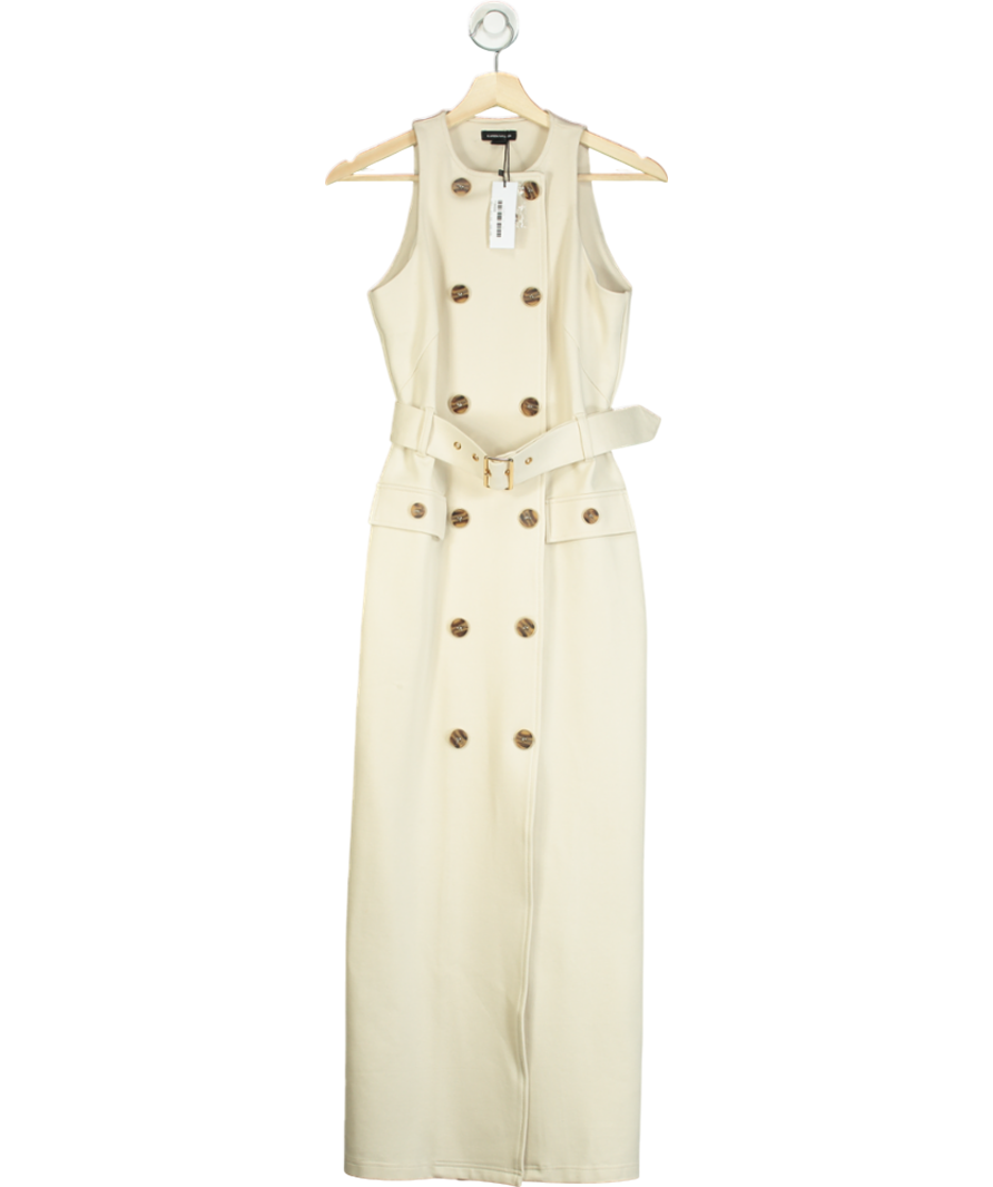 Karen Millen Cream Ponte Button Detail Belted Midi Dress UK XS